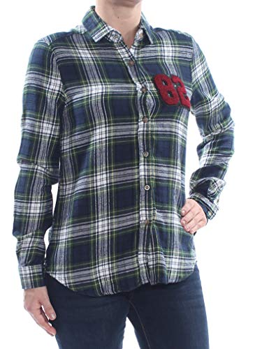 Juniors' Plaid Patch Button-Up Shirt